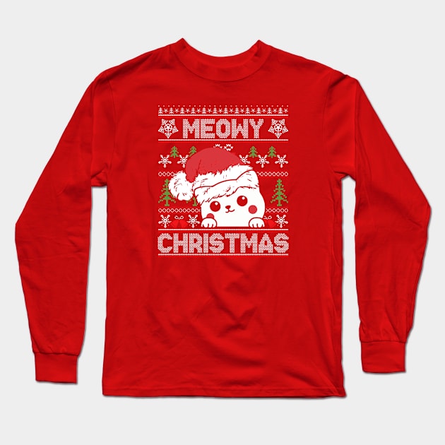 Meowy Christmas Funny Christmas Long Sleeve T-Shirt by Pop Cult Store